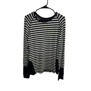 MPG Black & White Striped Open Back Thumbhole Cuffs Long Sleeve Top Size L Trend